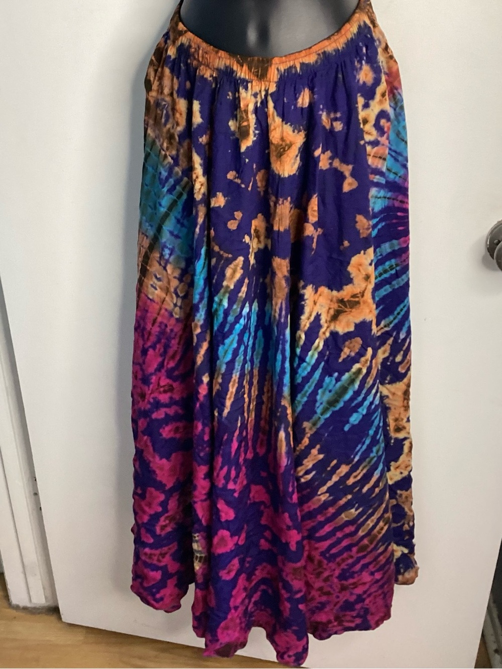 Blue Sky Vibrant Tie-Dye Maxi Skirt — Purple, Pink, Blue, Orange S/M